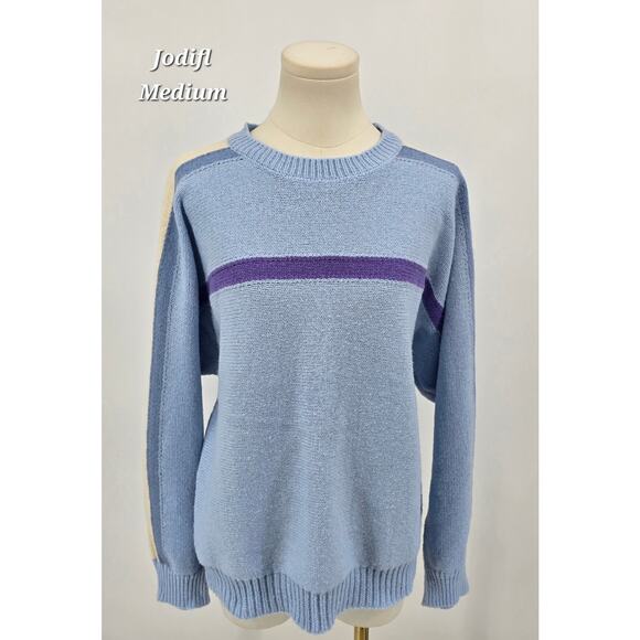 Jodifl Retro Y2K Powder Blue Violet Stripe Knit Sweater – Size M - Picture 1 of 7